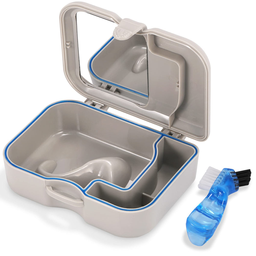 Annhua denture cup bath box with built in mirror and cleaning brush