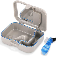 Annhua denture cup bath box with built in mirror and cleaning brush