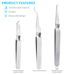 Close-up of bracket tweezers with cross-locking design