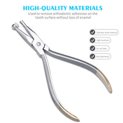 Close-up of plier jaws for adhesive removal in dental use
