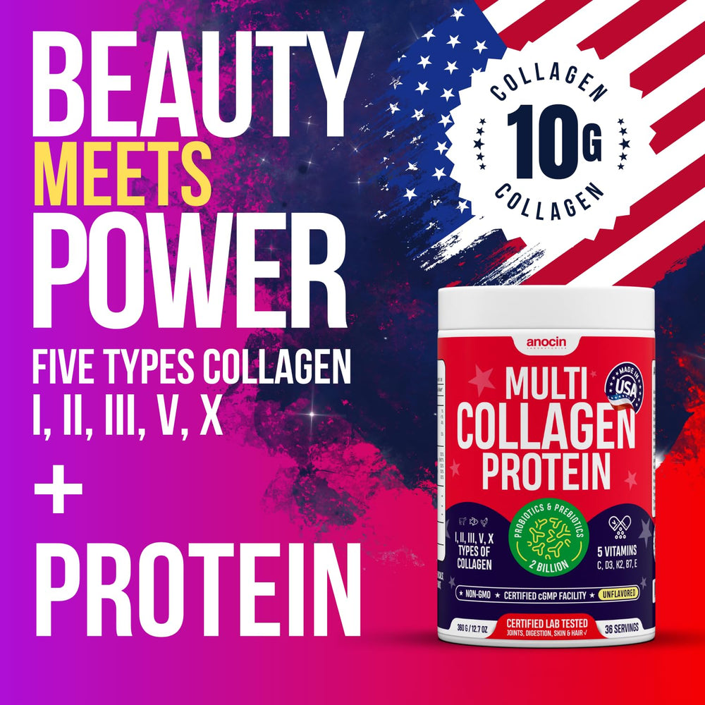 Hydrolyzed collagen powder with vitamins C, D3, B7, K2, E and hyaluronic acid