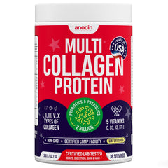 Bottle of anocin Multi Collagen Powder with label