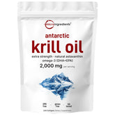 Antarctic krill oil softgels bottle label showing 2000mg per serving