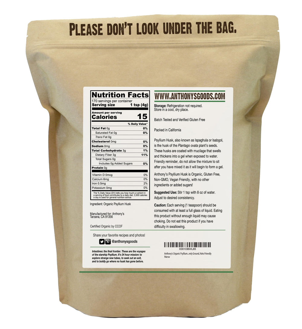 Anthony's Organic Psyllium Husk Powder packaging