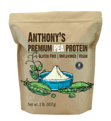 Anthony's Premium Pea Protein 2 lb container with plant-based and gluten-free labeling