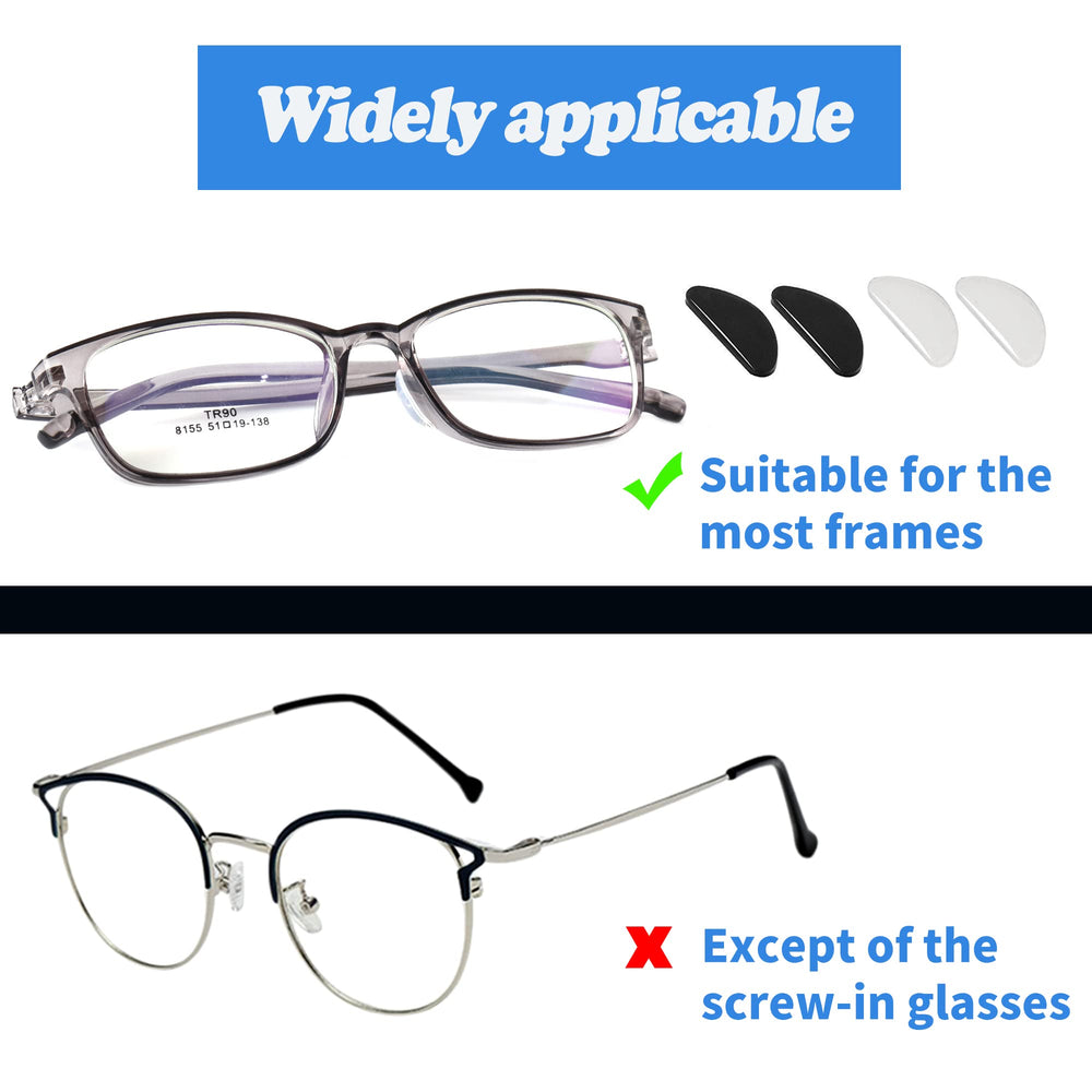 Non-slip adhesive nose pads keeping glasses in place during activity
