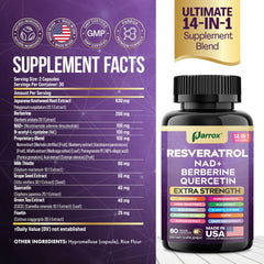 Graphic of 14-in-1 antioxidant ingredients including Green Tea, Blueberry, Pomegranate, and Acai
