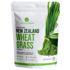 Antler Farms 200g Wheatgrass powder canister labeling