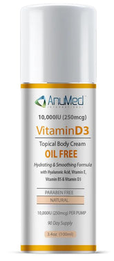 AnuMed Vitamin D3 10,000 IU Oil-Free Cream 3 oz pump bottle
