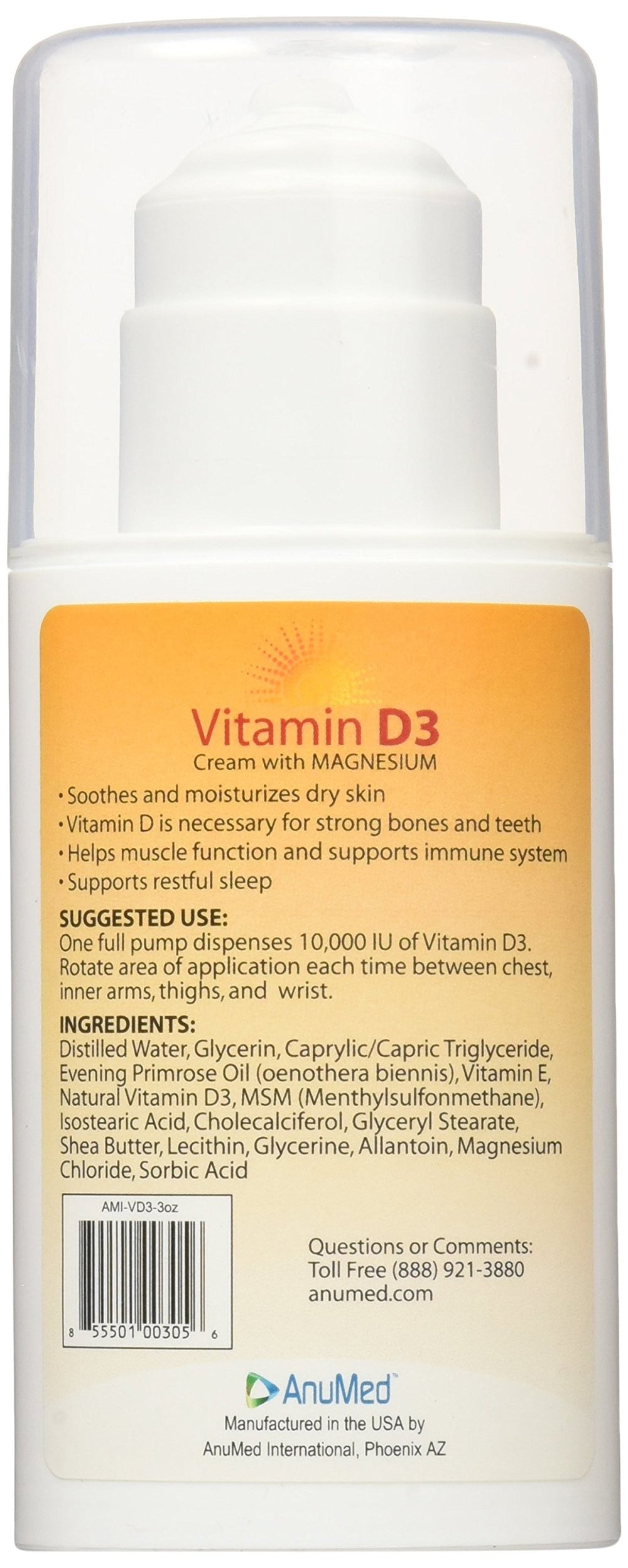 Side view of ANUMED Vitamin D3 Cream 3oz bottle