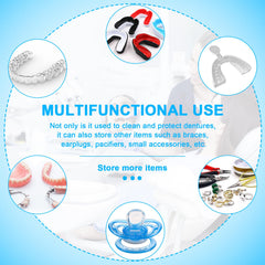 Denture cleaning case being used for dentures and retainers