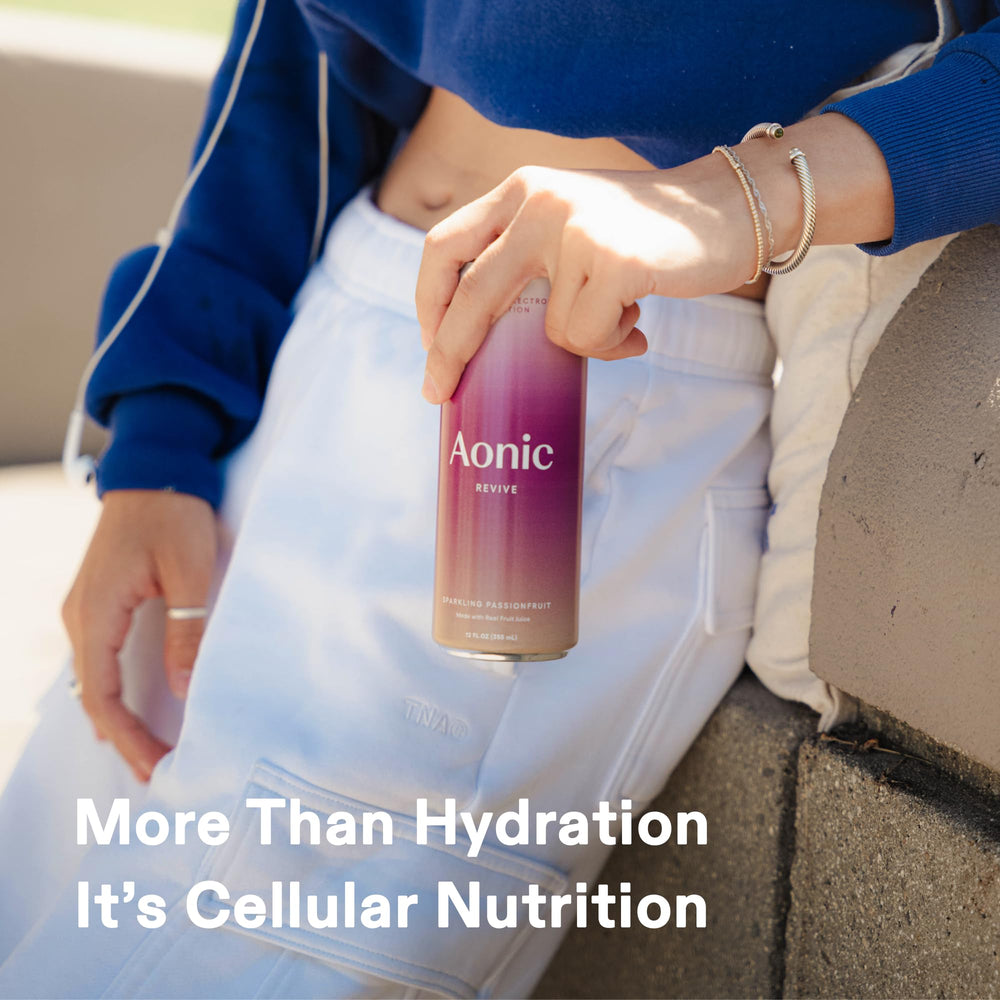AONIC Revive ingredients panel reveals real fruit juice and no artificial additives.