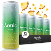 AONIC Revive sparkling pineapple bottle highlighting high magnesium hydration for performance.