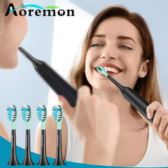 Black 4-count pack of Aoremon toothbrush replacement heads.