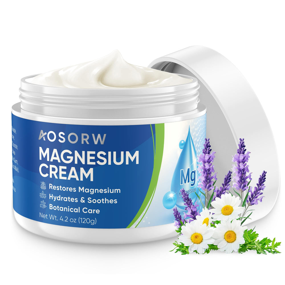 AOSORW topical magnesium sleep cream bottle and packaging (4.2oz/120ml)