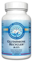 Apex Energetics Glutathione Recycler bottle highlights a formula supporting cellular antioxidant processes