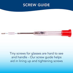 Magnifying glass and precision screwdriver in use