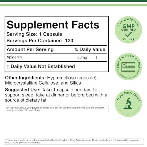 Close-up of Apigenin 50 mg capsule
