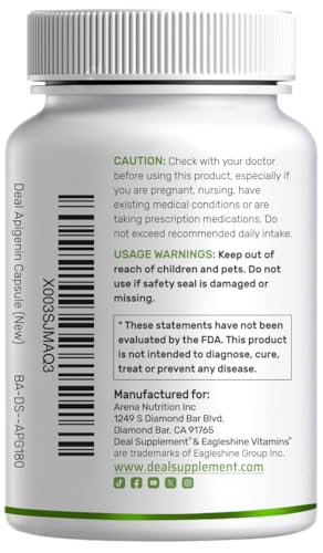 Label showing apigenin 100 mg per serving on bottle