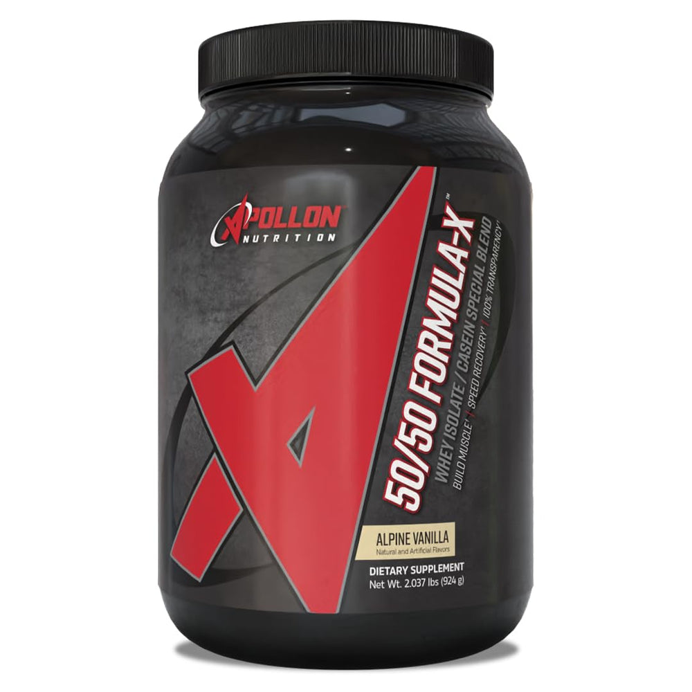 Apollon Nutrition Formula X label close-up highlighting 24g protein per serving.
