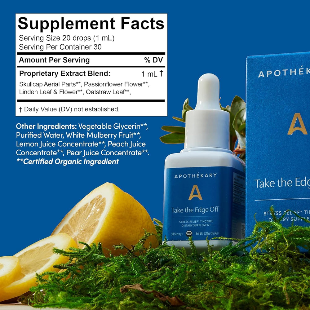 Back label showing ingredients on Apothékary All Day Stress Duo 30 ml bottle