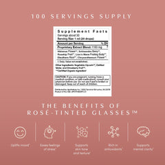 Close-up of Rosé-Tinted Glasses label and certifications