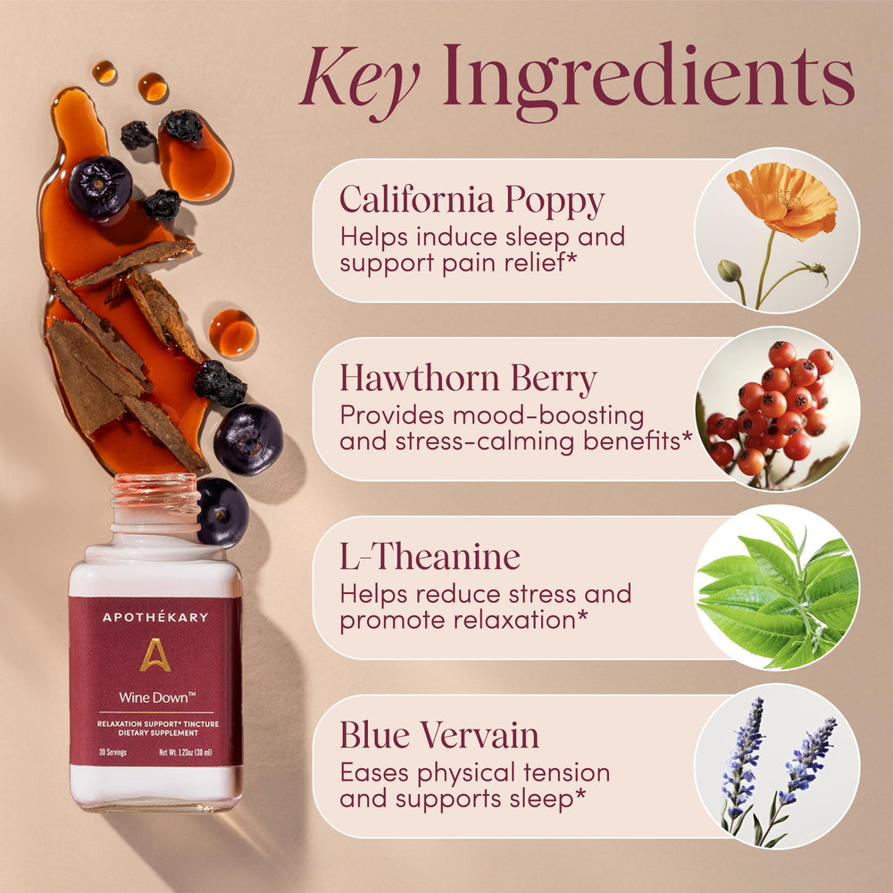 Ingredients visualization showing blue vervain, tart cherry and California poppy