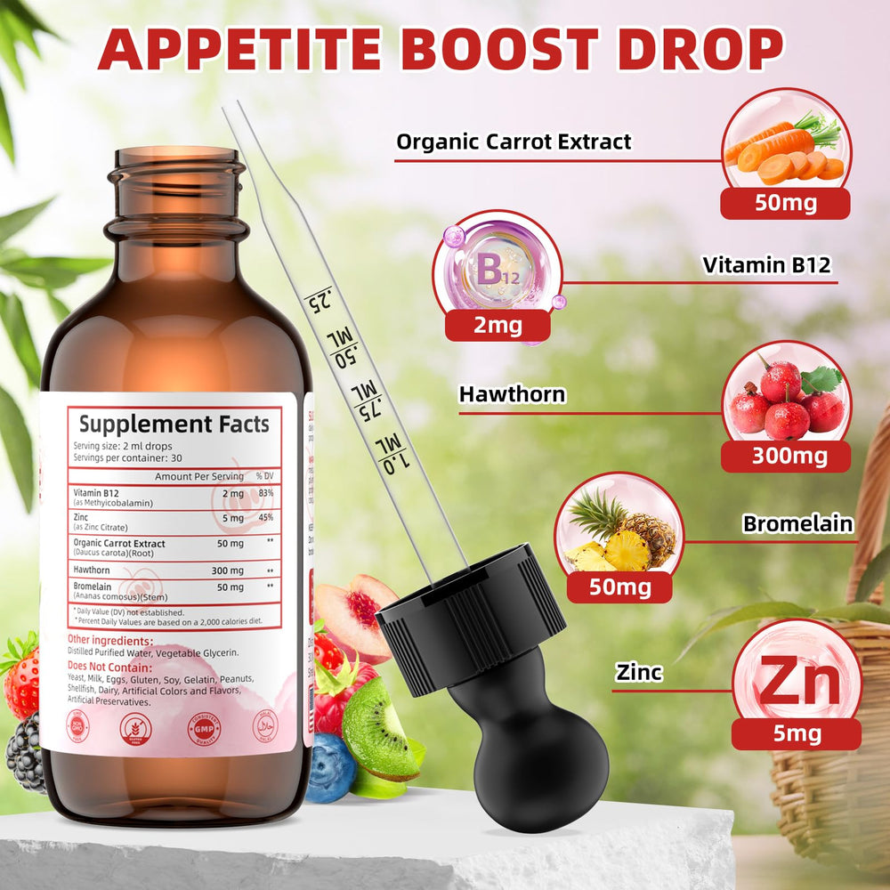 Appetite Booster Drops bottle label close-up