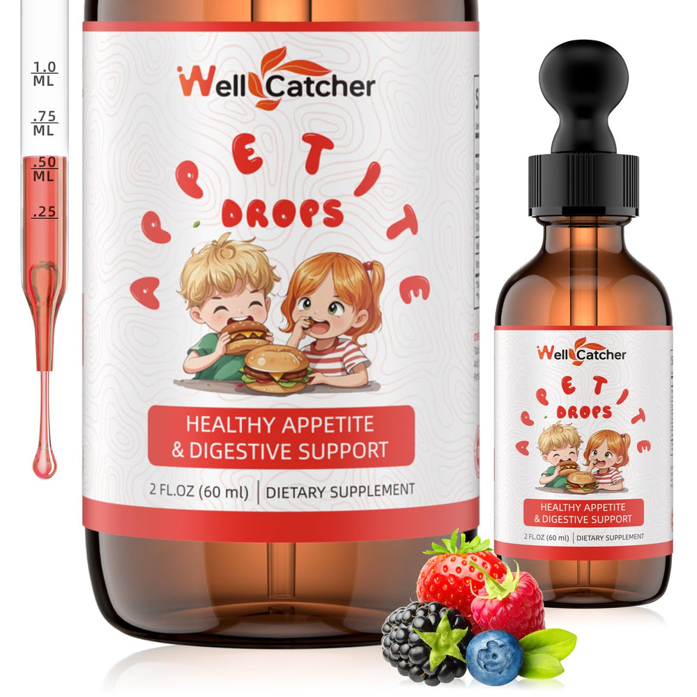 Appetite Booster Drops bottle with mixed berry flavor label