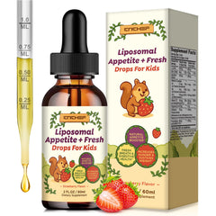 Front view of Appetite Booster & Bad Breath Drops bottle with Strawberry Flavor