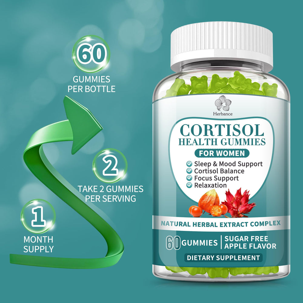 Apple-flavored cortisol gummies, 60-count bottle