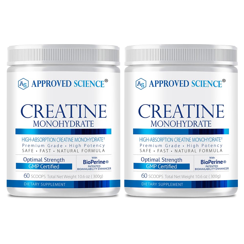 Front view of Approved Science Creatine Monohydrate with BioPerine 2-pack