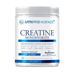 Container label of Approved Science Creatine Monohydrate with BioPerine