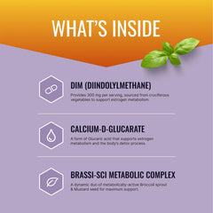 Close-up of DIM 300 mg dosage on supplement bottle label