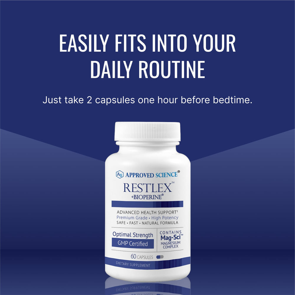 Calm lifestyle scene with Restlex bottle suggesting sleep support