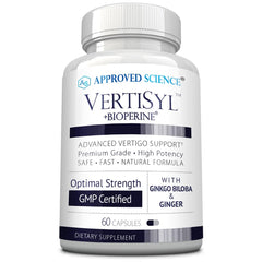 Approved Science VertiSyl bottle featuring Ginkgo Biloba, Ginger, Vitamin D3, and BioPerine