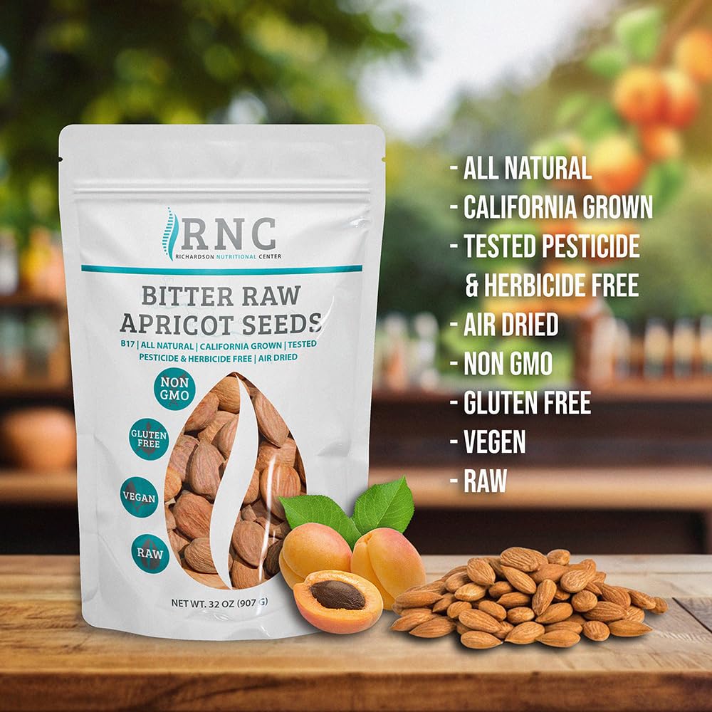 Nutrition facts label for apricot seeds featuring B17 and minerals