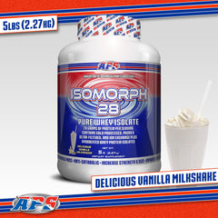 APS Nutrition Isomorph 28 label closeup underscores purity and GMP-backed manufacturing for freshness