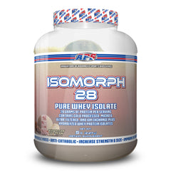 APS Nutrition Isomorph 28 protein powder bottle with Neapolitan swirl for muscle support