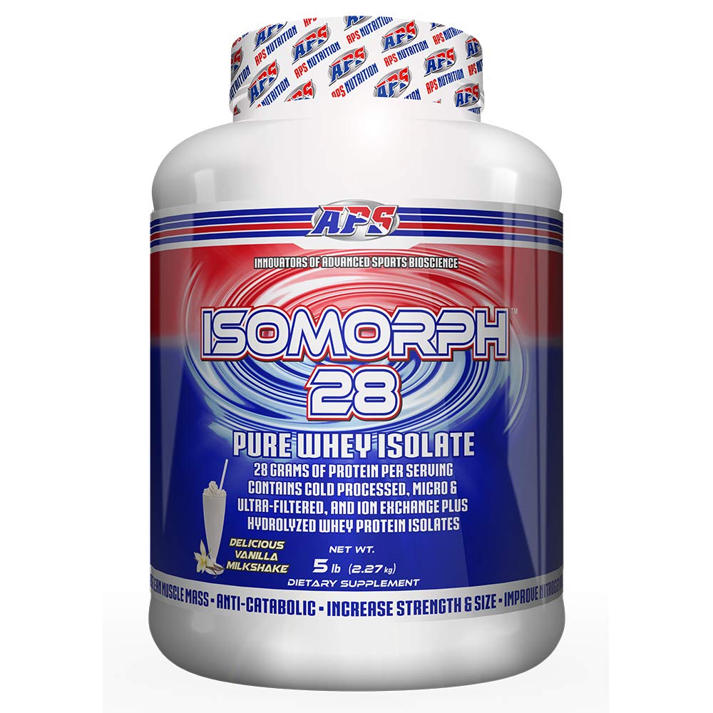 APS Nutrition Isomorph 28 tub front highlights pure whey isolate for fast post-workout protein delivery