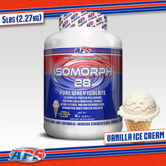 APS Nutrition Isomorph 28 tub on a kitchen counter for easy post-workout protein access.