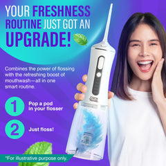 Aqua Pods being used in a water flosser