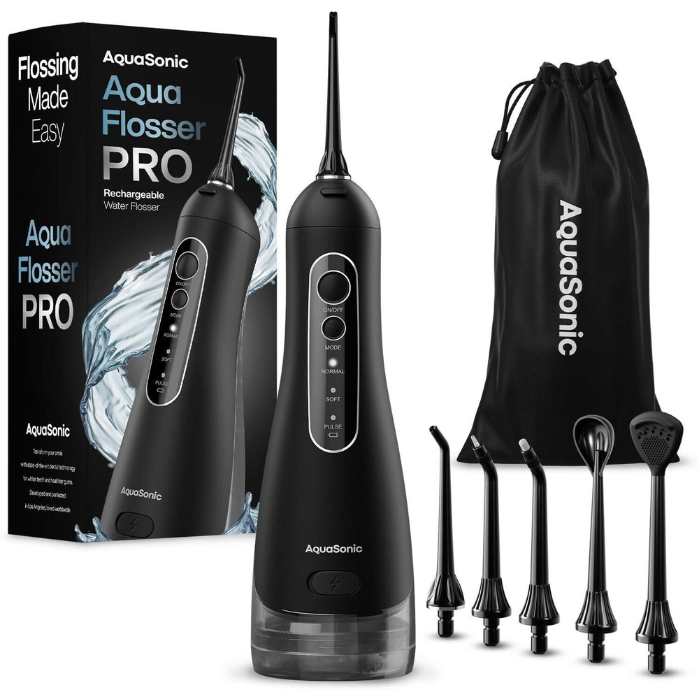 Front view of AquaSonic Aqua Flosser PRO in black