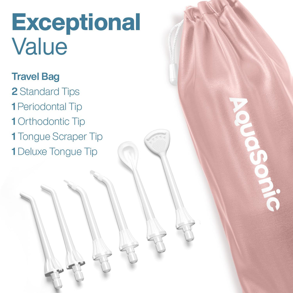Three flossing modes and six tips included with Aqua Flosser PRO