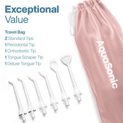 Three flossing modes and six tips included with Aqua Flosser PRO