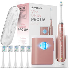 Aquasonic Vibe Series Pro toothbrush front view in Satin Rose Gold