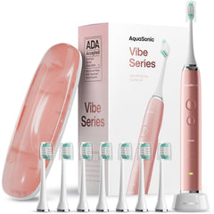 Aquasonic Vibe Series Satin Rose Gold electric toothbrush with 40,000 VPM motor