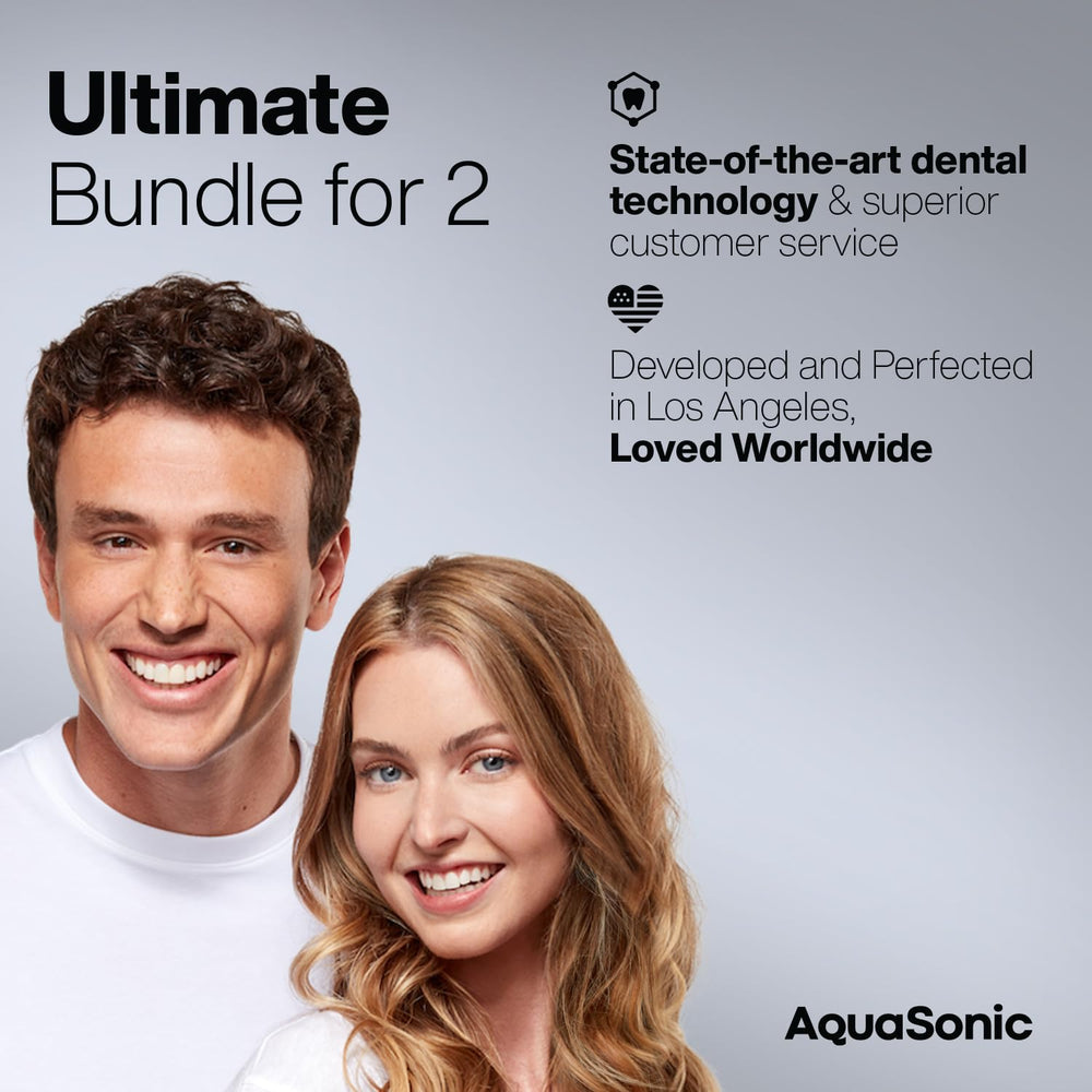 Aquasonic Duo included items: two toothbrushes, wireless dock, two travel cases, ten DuPont heads, manuals