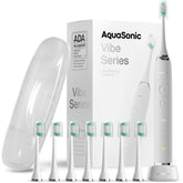 Front view of Aquasonic Vibe Series Optic White toothbrush