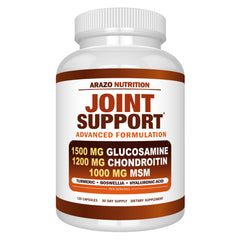 Arazo Nutrition glucosamine chondroitin turmeric msm boswellia bottle supports joint comfort.